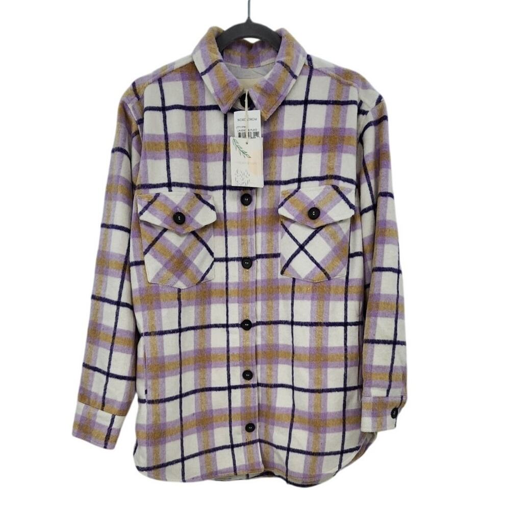 New NWT Thread & Supply Lavender And Plaid Shirt Jacket Flannel Medium
